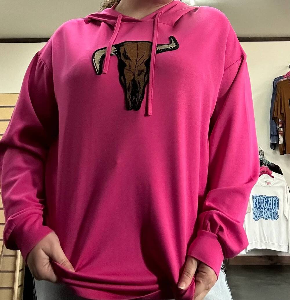 NEW 2FLYCO bull skull hoodie pullover in pink